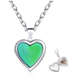 Kal-Collier Qui Change De Couleur Femme,Collier Medaillon Photo,Collier Femme Acier Inoxydable Coeur,Collier Humeur Enfant,Collier Pendentif Coeur Argent,Collier Changement De Couleur - Neuf