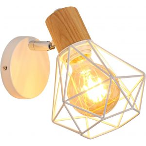 Applique Murale Interieur Vintage,R&eacute;glable 180&deg; Moderne Lampe Murale En Bois M&eacute;tal,R&eacute;tro E27 Luminaire Applique Interieur Pour Chambre Couloir Salon Cuisine,Blanc - Neuf