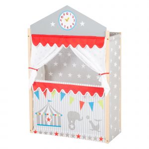 Th&eacute;&acirc;tre De Marionnettes En Bois Et Tissu Roba - Rideaux Et Horloge &Agrave; Aiguilles Mobiles - Neuf