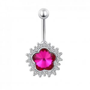Belle Mignon Mode Fleur Pendentif Ventre Nombril Bague Zircon Corps Piercing Bijoux (Rouge) - Neuf