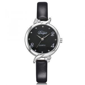 Duoya Femmes Exquis &Eacute;l&eacute;gant Cadran Rond Analogique Pu Montre-Bracelet Robe Montre &Agrave; Quartz (Noir) - Neuf