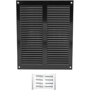 Grille Aeration Noir 250x200mm avec Moustiquaire ¿ Evacuation Caches Tuyau Ventilateur ¿ d'Extraction Ventialtion ¿ Exterieur Interieur ¿ Gaine Cache Extracteur d'air VMC ¿ Climatiseur Seche - Neuf