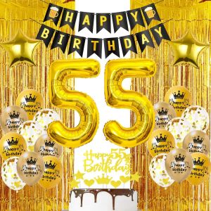 SJZG-Or 55 Ans Rideau Frange Anniversaire, Ballon 55 Ans Anniversaire D&eacute;coration Or, Or 55 Ans Rideaux De F&ecirc;te, Or D&eacute;coration Anniversaire 55 Ans Homme, 55 Ans Anniversaire D&eacute;coration Femme Or - Neuf