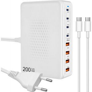 Lbgwp60-200w Chargeur Usb C, 8 Ports Gan Iii Tech, 65w 45w Chargeur Rapide Pd Qc Pps Pr Usb C Multiple Station De Charge Compatible Avec Macbook, Iphone,Ipad, Steamdeck, Laptop, Smartphones - Neuf