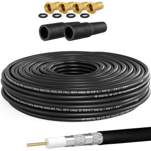Câble coaxial SAT HQ135 PRO de 10 m avec 2 douilles en caoutchouc + 4 fiches F plaquées or gratuites | Câble d'antenne satellite quadruple blindage | Pour installations DVB-S/S2 DVB-C/C2 - Neuf