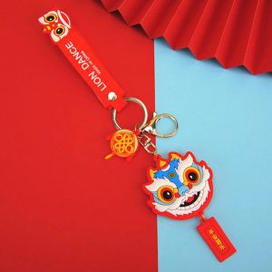 Lion Danse Sac Pendentif Apparence Vive Couleur Vibrante Nouvel An Cadeau Bonne Chance Lion Danse Porte-Cl&eacute;s Pour Decor_Red - Neuf