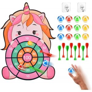 ERYI-Jeu De Fléchettes Pour Enfants, Cible De Fléchettes Licorne Cadeaux Pliable Avec 12 Balles Collantes 8 Fléchette Et 2 Crochets Pour Garçons Et Filles De 3 À 12 Ans - Neuf