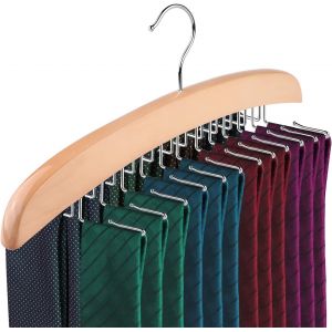 LETNERNY-Porte-Cravates, Porte-Cravates Pour Hommes, Organisateur De Ceintures En Bois Naturel Crochet En Métal Rotatif À 360 ° Pour Votre Organisateur De Placard - Neuf