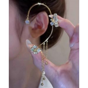 Papillon Pompon Style Zircon Boucles D'oreilles,Zircon Étincelant Pas De Piercing Papillon Oreille Fleurs Pompon Longue Boucle D'oreille Boucles D'oreilles Bijoux Cadeaux Pour Femmes - Neuf