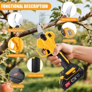 SUBZONAL-S&eacute;cateur &Eacute;lectrique sans Fil 30mm, Secateur a Batterie, Secateur Electrique Professionnel avec 2 x 2000 mAh, &Eacute;cran LCD, Moteur Brushless, SK7 Lame, Secateur de Jardin pour Arbres, Arbres fru - Neuf
