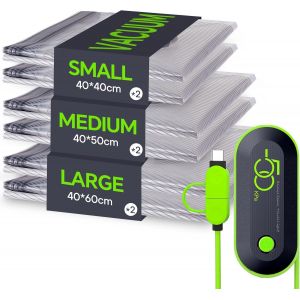 JEXNOVASHOP-Sac Sous Vide Vetement Aspirateur avec Pompe USB, Lot de 6 Sacs Sous Vide Voyage R&eacute;utilisables, Sac de Rangement Sous Vide Durables - Essentiels de Voyage peu Encombrants - Neuf