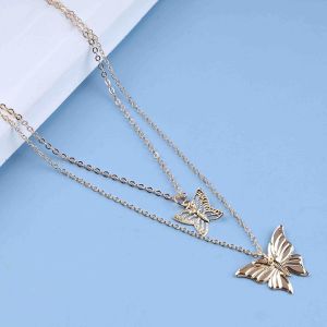 Boho Butterfly Layered Necklace Choker Gold Fashion Double Butterfly Pendentif Collier Clavicule Cha&icirc;ne Rock D&eacute;claration Papillon Collier Bijoux Pour Femmes Et Filles (Style F)[Col9220534] - Neuf
