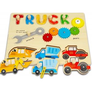 KAL-Puzzle En Bois 1 An, Montessori Puzzle Bois Enfant, Alphabet Camion Encastrement Jeux En Bebe 1 An, Jouet &Eacute;ducatif Montessori Baby Cadeaux Pour Gar&ccedil;ons Filles 1 2 Ans - Neuf