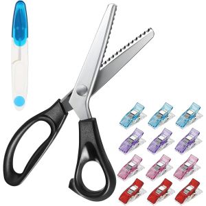 Mevronisshop-Set De Ciseaux Pour Tissu, Zig Zag, Cranteurs Sombres Avec 12 Pinces Couture Et 1 Ciseaux En U Au Point De Croix - Pour V&ecirc;tements, Papier, Cuir (Style 1) - Neuf