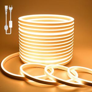 Ruban Led Exterieur 2m Led Lumineuse 220v Led Néon Lumière De Bande 120 Led/M Ip65 Lampe De Flexible Imperméable Découpable Intérieure,Inclus Adaptateur Secteur(Jaune,2 Mètres) - Neuf
