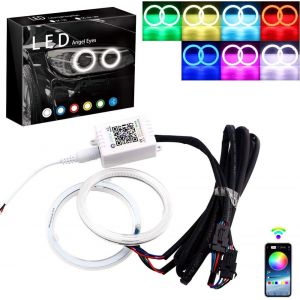 YUJTG-Anneaux de lumière de voiture multicolores RVB LED COB Contrôle Bluetooth Feux de Jour Bague de couleur Phare Lampe - Neuf