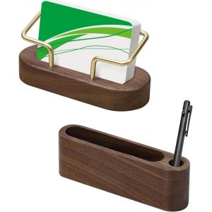 2 Pièces Porte-Cartes de Visite Bois pour Bureau Support Carte de Visite en Bois de Noyer Présentoir Carte de Visite Créatif pour Organisateur de Tables de Bureau,2 Différents Modèles - Neuf