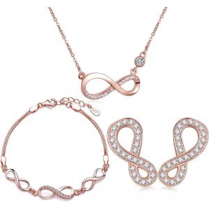 Bijoux Ensemble Pour Femme Fille Collier Bracelet Boucle D'oreille Le Symbole D'infini En Argent 925 Orné Zircon Parures Élégants - Neuf