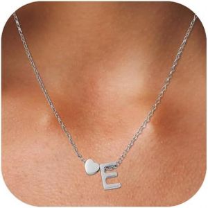 Kal-Collier Coeur Avec Lettre Collier Prenom Personnalisé Chaîne Coeur Avec Initiales A-Z Nom Collier 316l Acier Inoxydable Collier Lettre Pendentif Cadeaux Bijoux Pour Femmes Filles 45+5cm - Neuf
