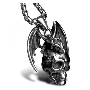Collier Avec Pendentif Tête De Mort Et Dragon Pour Homme, Accessoire Punk Gothique En Argent Avec Chaîne En Acier Inoxydable - Neuf