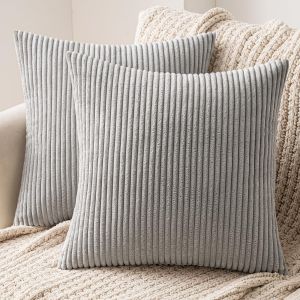 Tianyi-Lot De 2 Decorative Housse De Coussin En Protecteurs Côtelé Canapé Taie D'oreiller Decoratif Douce Pour Maison Salon Chambre Lit Bureau 65x65cm Gris Clair - Neuf