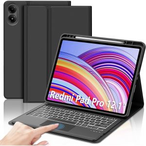 Coque Clavier Avec Touchpad Pour Redmi Pad Pro 12.1 Pouces 2024, Azerty Fran&ccedil;ais Clavier R&eacute;tro&eacute;clair&eacute; Bluetooth Avec Touchpad Pour Tablette Xiaomi Redmi Pad Pro 12.1"", Noir - Neuf