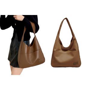 Grand sac cabas en similicuir pour femme - Sac bandouli&egrave;re id&eacute;al pour le travail et les voyages - Marron - Neuf