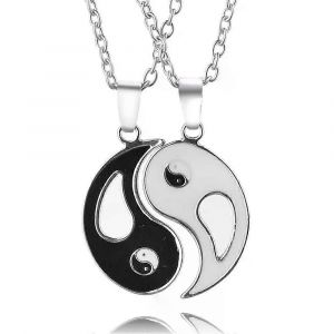 2pcs Tai Chi Pendentif Collier Pour Les Femmes Réglable Meilleur Ami Creux Coeur Bff Amitié Géométrique Rond Pièce De Monnaie De Fête Bijoux - Neuf