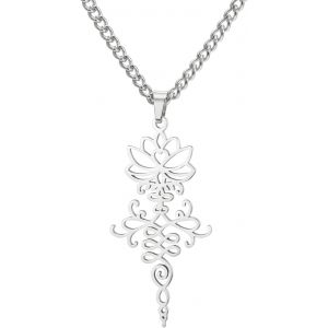 Kal-Collier À Pendentifs De Yoga Fleur De Lotus En Acier Inoxydable Bijoux D'inspiration Bouddhisme Unalome Pour Femmes Charmeuses - Neuf