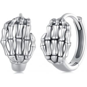 Chenquansarl-Boucles D'oreilles Créoles Avec Main Squelette Pour Femme, Cercles En Forme De Crâne D'halloween En Argent Sterling 925,Bijoux Hypoallergéniques Pour Cadeau, Argent, Argent - Neuf