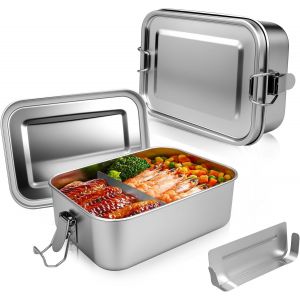 Lunch Box - 850ml Bento Lunch Box En Acier Inoxydable,Lavable Au Lave-Vaisselle,Boîte Inox Étanche,Lunchbox Inox Avec Séparateur Amovible - Neuf
