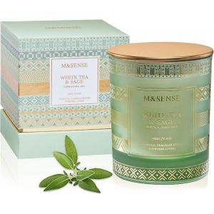 Bougies de soja parfum&eacute;es au th&eacute; blanc et &agrave; la sauge,bougies de printemps naturelles non toxiques 210g 45 heures de combustion longue dur&eacute;e,cadeaux uniques de bougies de luxe - Neuf