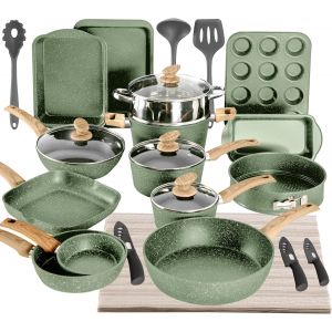 Subzonal-30pi&egrave;ces Casseroles Et Po&ecirc;les &Agrave; Induction, Ensemble De Casseroles Antiadh&eacute;sives En Granit Set De Po&ecirc;les &Agrave; Induction Et Casseroles Antiadh&eacute;sives Batterie De Cuisson (30pi&egrave;ces, Vert) - Neuf