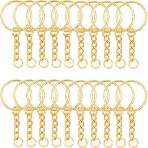 Mevronisshop-100 Pi&egrave;ces Anneau Porte Cle,Or Porte Cles Porte Cl&eacute; Dor&eacute; 25 Mm Anneaux De Porte-Cl&eacute; En Acier M&eacute;tal Anneaux De Porte-Cl&eacute;, Pour Fabrication Bijoux, Diy Artisanat D'art - Neuf