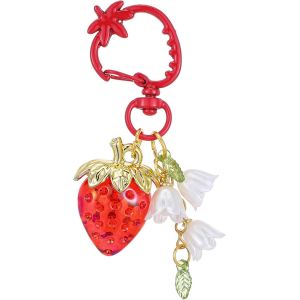 KAL-Porte-Clés Fraise Mignon 3D Motif Fraise Pendentif De Sac Fleurs Kawaii Porte-Clés Esthétique Joli Pendentif Portefeuille Pour Femme (Rouge) - Neuf