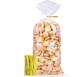 100 pochette cadeau noel, sachet biscuit noel, sachets transparents pour biscuits, sacs de biscuits Goody avec 100 attaches torsadées (Blanc) - Neuf