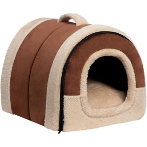 Lit Pour Chat Lit Pour Chien, Pliable 2 En 1 Niche Douce Et Chaude Pour Animaux Domestiques, Lits En Velours Cristal Int&eacute;rieur Exterieur, Caf&eacute; - Neuf