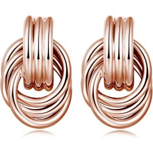 Tianyi-Noeud Boucle D'oreille Or Argent Noeud Boucle D'oreille Épaisse Boucle D'oreille Créole Or Boucle D'oreille Déclaration - Neuf