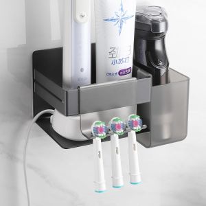 Porte Brosse à Dents Mural avec 2 Accessoires,Support Brosse a Dent Electrique,Support Brosse a Dent Rangement,Acier Inoxydable SUS304 Pot Brosse à Dent Salle De Bain,Noir - Neuf