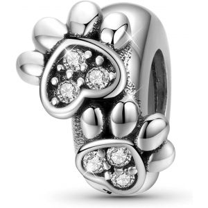 Anwxai-Mignon Patte Breloque Perle Perle Argent Chien Breloques Convient À Tous Les Bracelets Et Colliers Meilleur Cadeau Pour La Famille Et Les Amis - Neuf