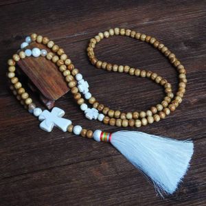 Kal-Collier Pour Femme Avec Pendentif Pompon - Longue Chaîne En Perles En Bois - Style Rétro - Style Bohémien - Multicolore - 81 Cm - Neuf