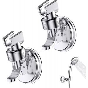 VIOU-2 Pièces Support Douchette Ventouse,Support De Douche À Rotation 360 °,Support De Pomme De Douche Réglable Amovible,Convient Pour La Salle De Bain De L'Hôtel,Pas Besoin De Percer (Argent) - Neuf