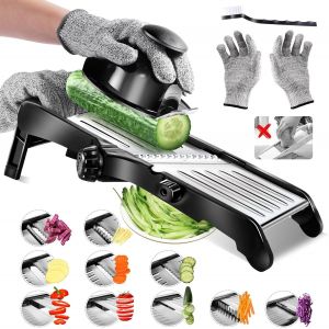 Professional Stainless Steel Kitchen Mandolin,Multi-Function Vegetable Slicer with Adjustable Slice Thickness,Japanese Mandolin with Gloves and Toothbrush for Slicing and Julienne - Neuf