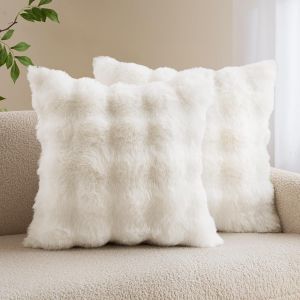 CAUC-Lot de 2 Housse de Coussin Fourrure Taie d'oreiller en Fausse 50 x 50 Vague Douce et Confortable D&eacute;coration Salon Chambre Balcon d&eacute;coration Coussin de Canap&eacute; Blanc - Neuf