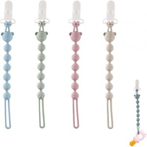 Lot De 4 Attache-T&eacute;tine En Silicone,Attaches-Sucettes Avec Clip De S&eacute;curit&eacute; Pour B&eacute;b&eacute;s Gar&ccedil;ons Et Filles,Accessoires Pour Poussettes,Chaises Hautes,Berceaux,Si&egrave;ges Auto-Faciles &Agrave; Nettoyer - Neuf