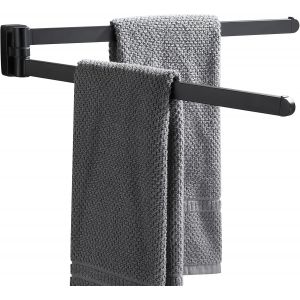 ERYI-Porte-Serviettes Pivotant Noir - Oganizer - Gain De Place - Support Mural Pour Serviettes - Double Barre Pivotante Pour Salle De Bain - Neuf