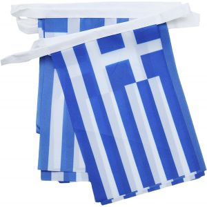 MEVRONISSHOP-Guirlande Drapeau Gr&egrave;ce - 6 M&egrave;tres Avec 20 Fanions Grec De 21x14 cm - Petits Drapeaux 100% Polyester - 60g - Neuf