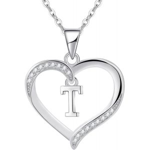 Kalanka-Pour Femme En Argent Lettre Initiale A-Z Coeur Collier Personnalisé Prénom Initial Collier Bijoux Femme Argent Cadeau Pour Anniversaire Fête Des Mères Saint Valentin - Neuf