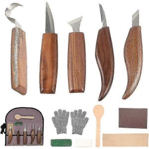 12 pcs outils de sculpture sur bois ensemble avec crochet biseau cuillère couteau pour débutants - Neuf