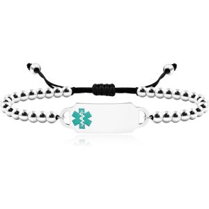 Kal-Bracelet M&eacute;dical D'urgence En Acier Inoxydable Avec Perles De 4 Mm Pour Homme Et Femme - Type Pr&eacute;-Grav&eacute; Et Gravure Gratuite - Bracelet D'alerte M&eacute;dicale Pour Diab&eacute;tique - Neuf